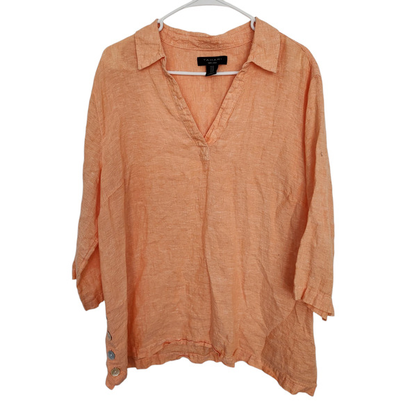 Tahari Linen‎ Oversized Top 1X Orange Lagenlook Beach Minimalist Coastal Grandma - Picture 1 of 6